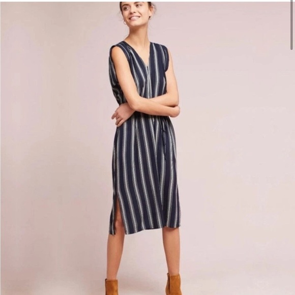 Porridge Anthropologie Navy Striped Midi Tunic Dress - Picture 1 of 9